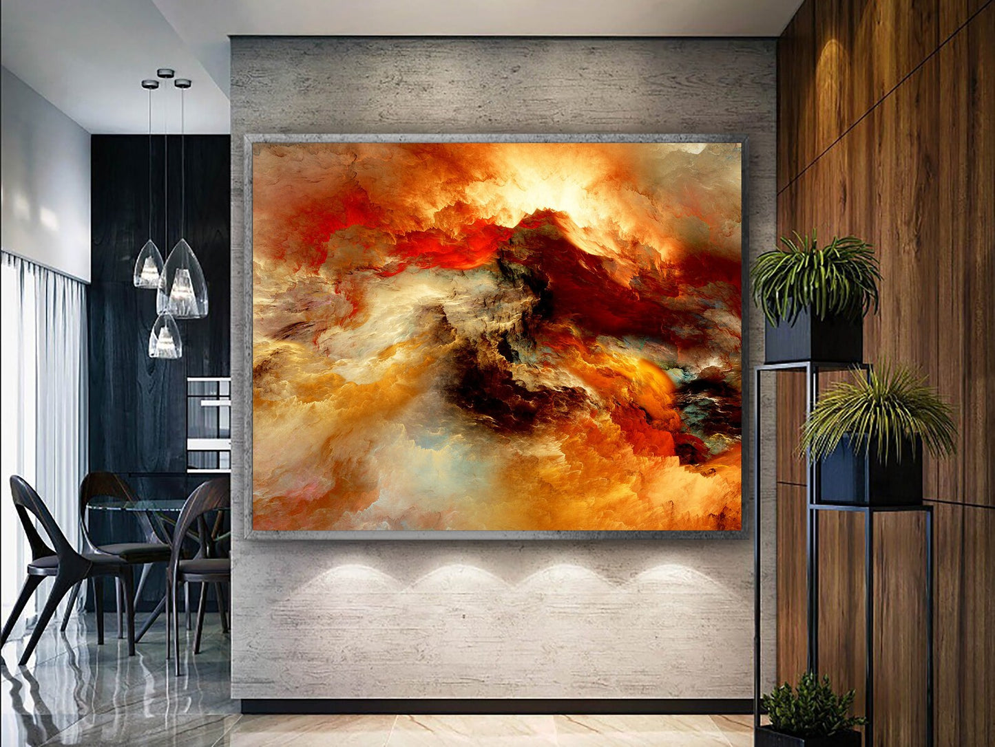 Orange clouds canvas art with frame