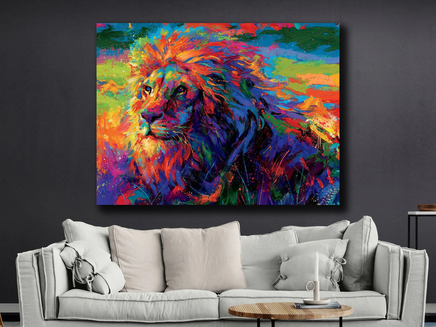 Colorful proud lion canvas