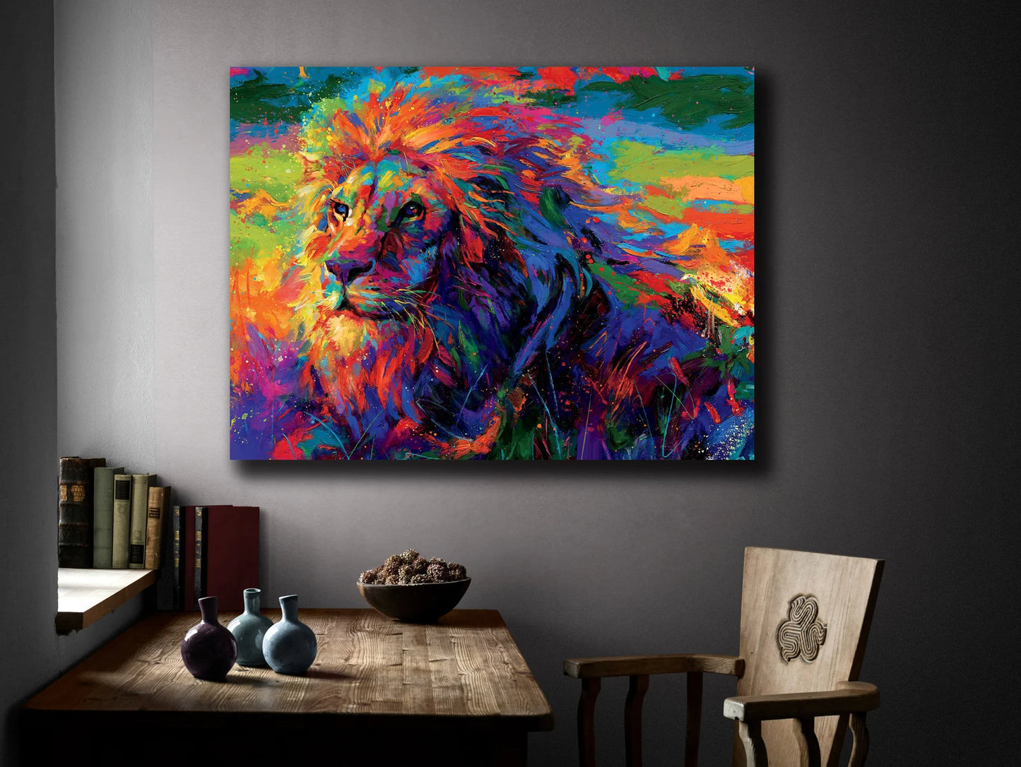 Colorful proud lion canvas