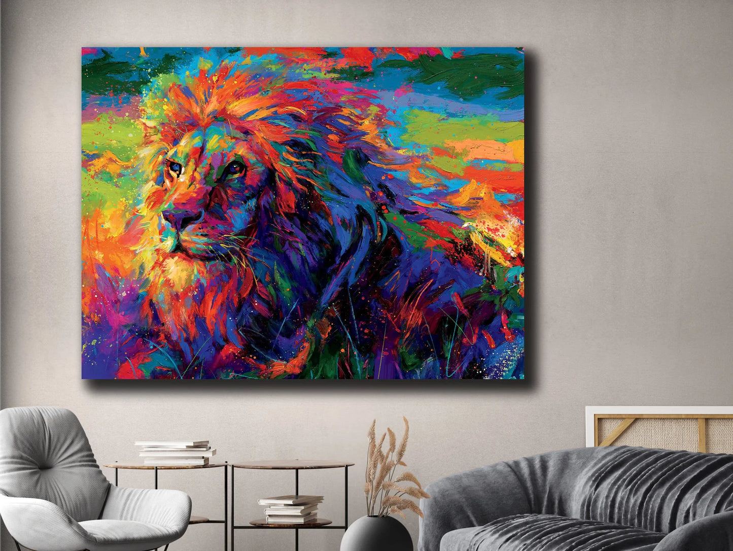 Colorful proud lion canvas