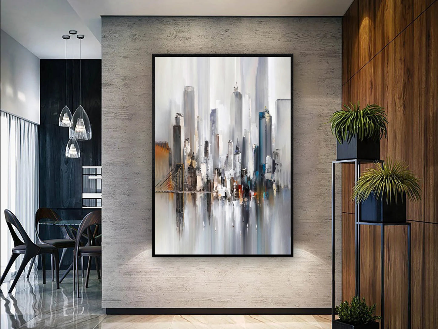 The city silhouette canvas art with frame