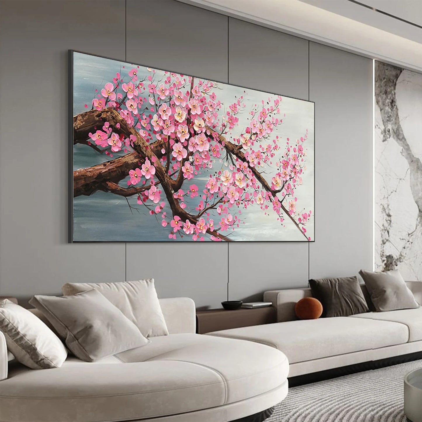 Cherry Blossoms Pink on Branch Oil Painting Handmade