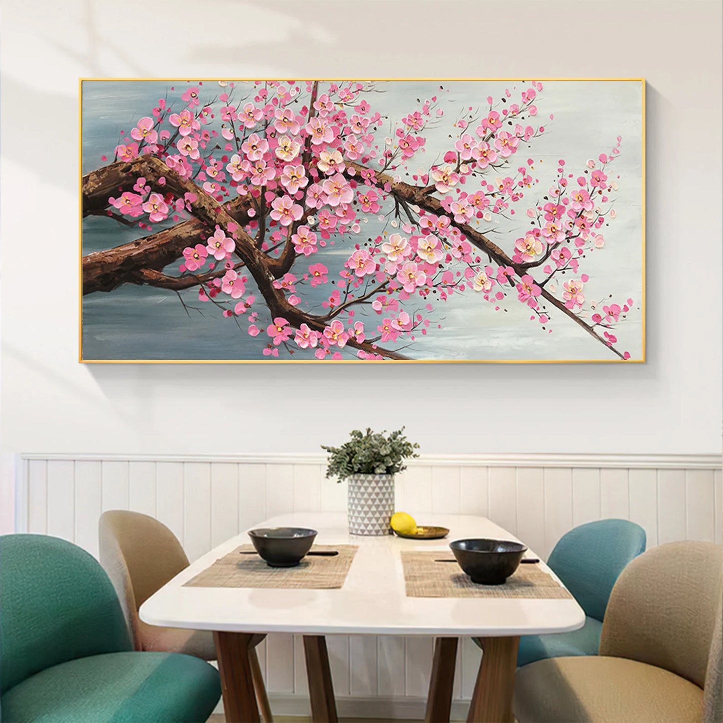 Cherry Blossoms Pink on Branch Oil Painting Handmade