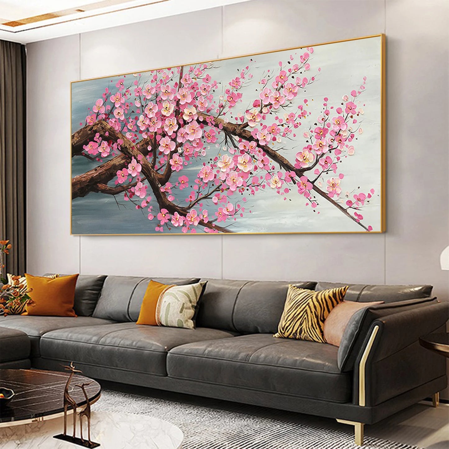 Cherry Blossoms Pink on Branch Oil Painting Handmade