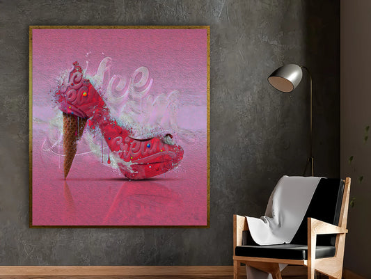 Pink Shoe Glace Canva Art with Frame