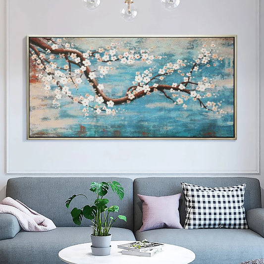 Cherry Blossoms White on Branch Oil Painting Handmade