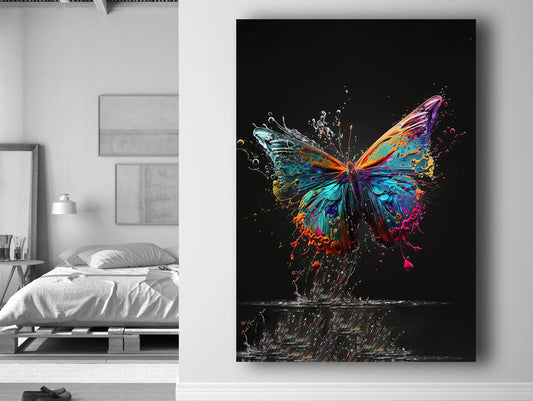 Colorful butterfly on black canvas