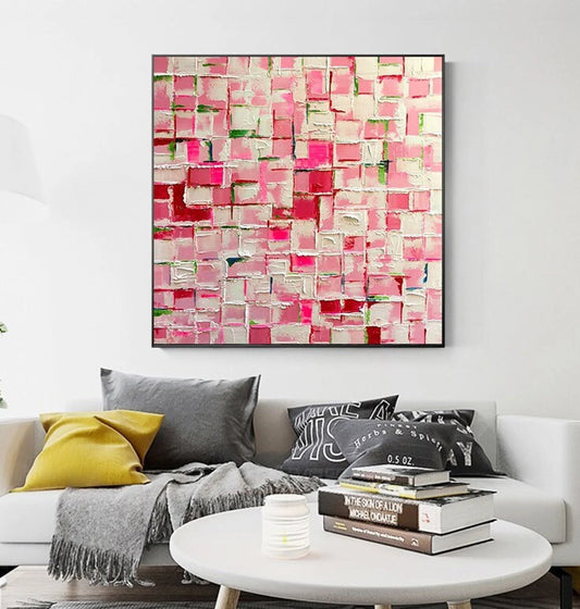 Abstract Pink White Oil Painting Handmade