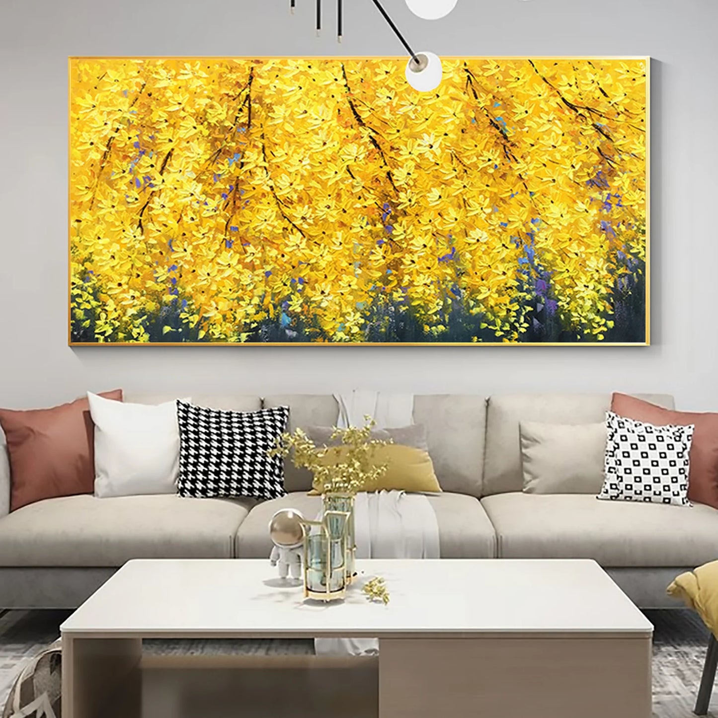 HAND DRAWN Tree with Yellow Flowers Oil Painting