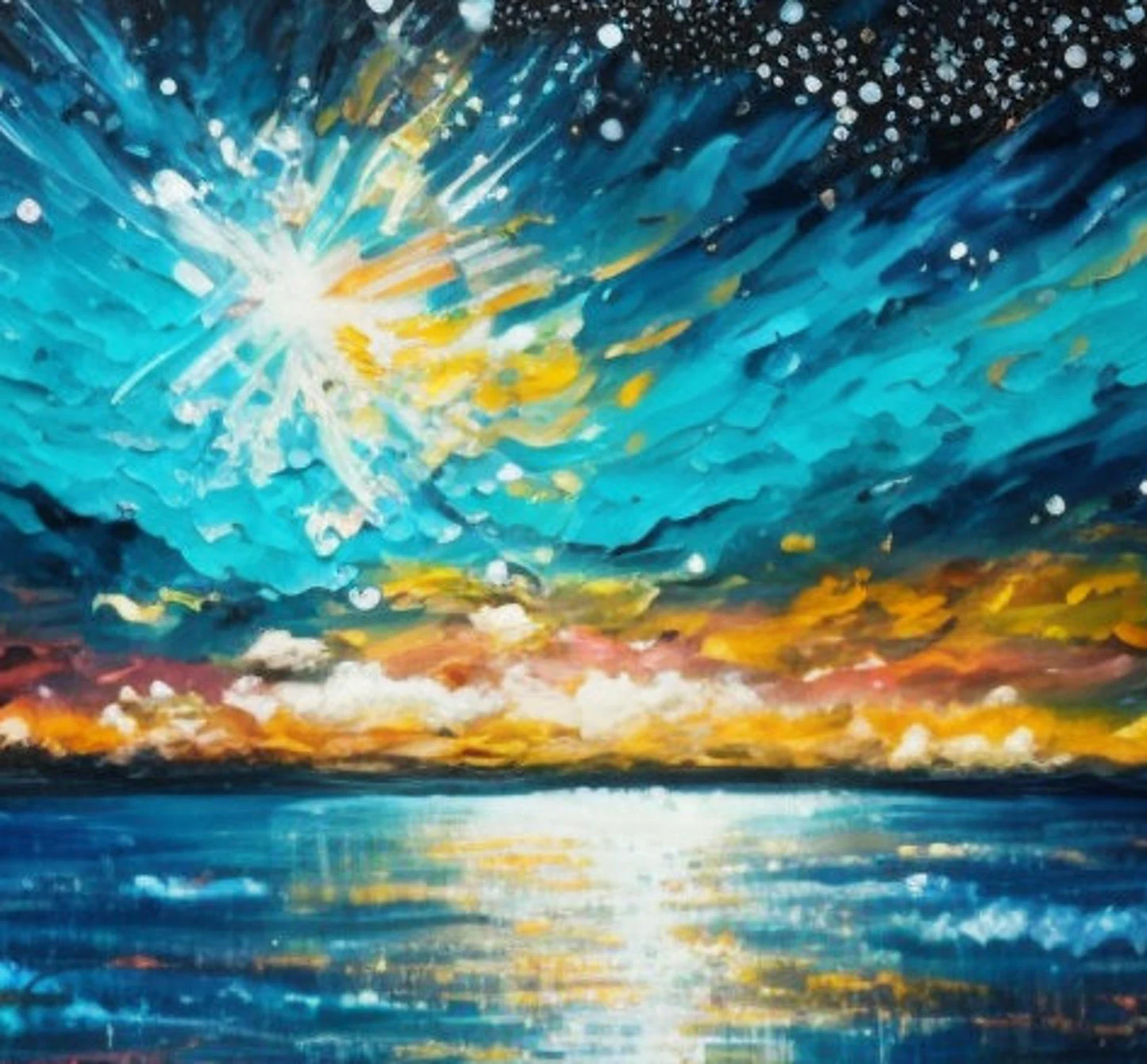 Sea and night sky oil painting Handmade