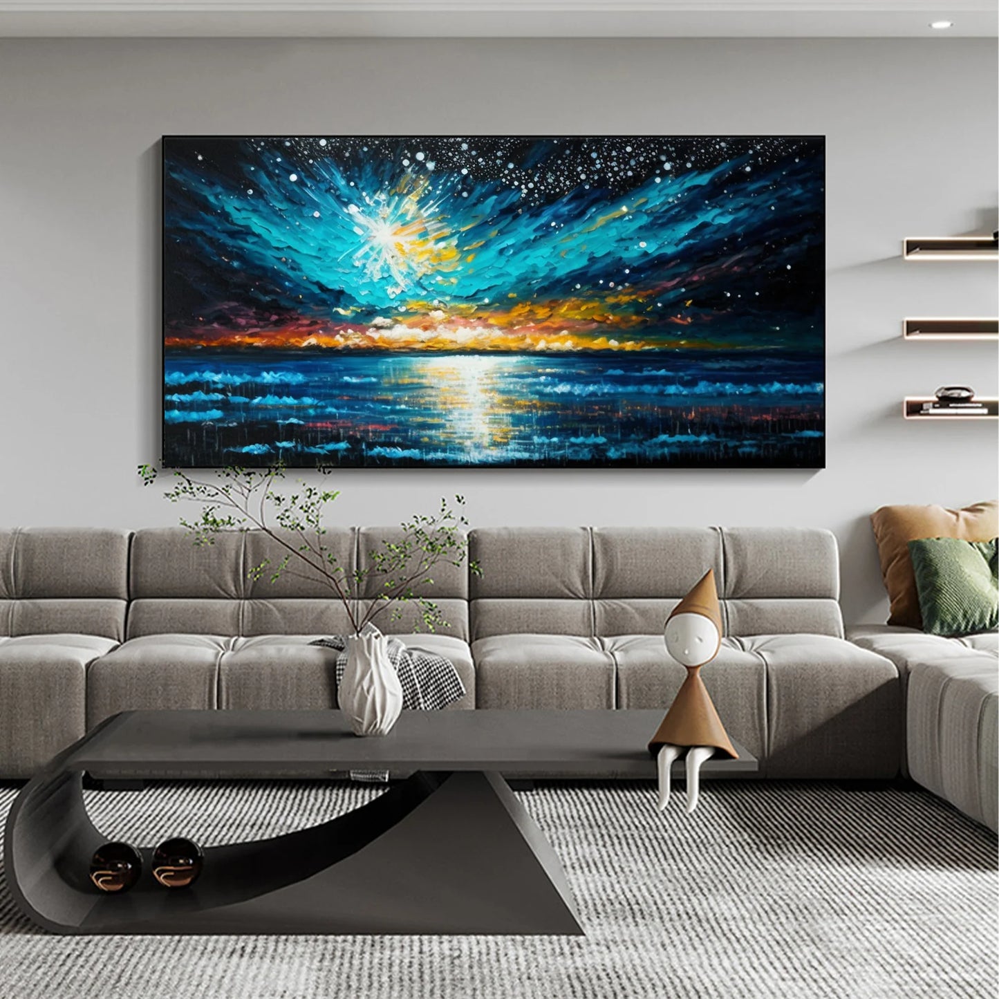 Sea and night sky oil painting Handmade