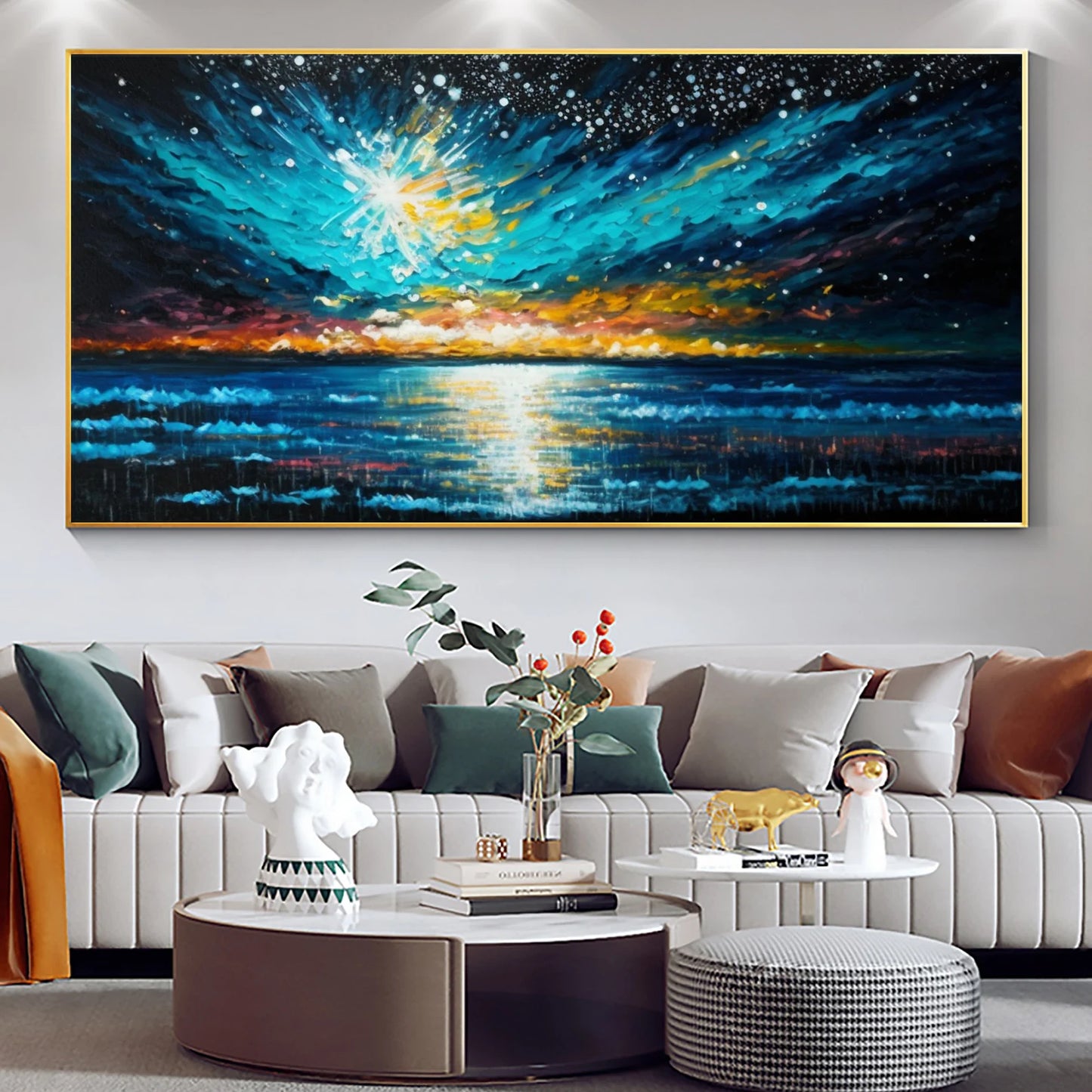 Sea and night sky oil painting Handmade