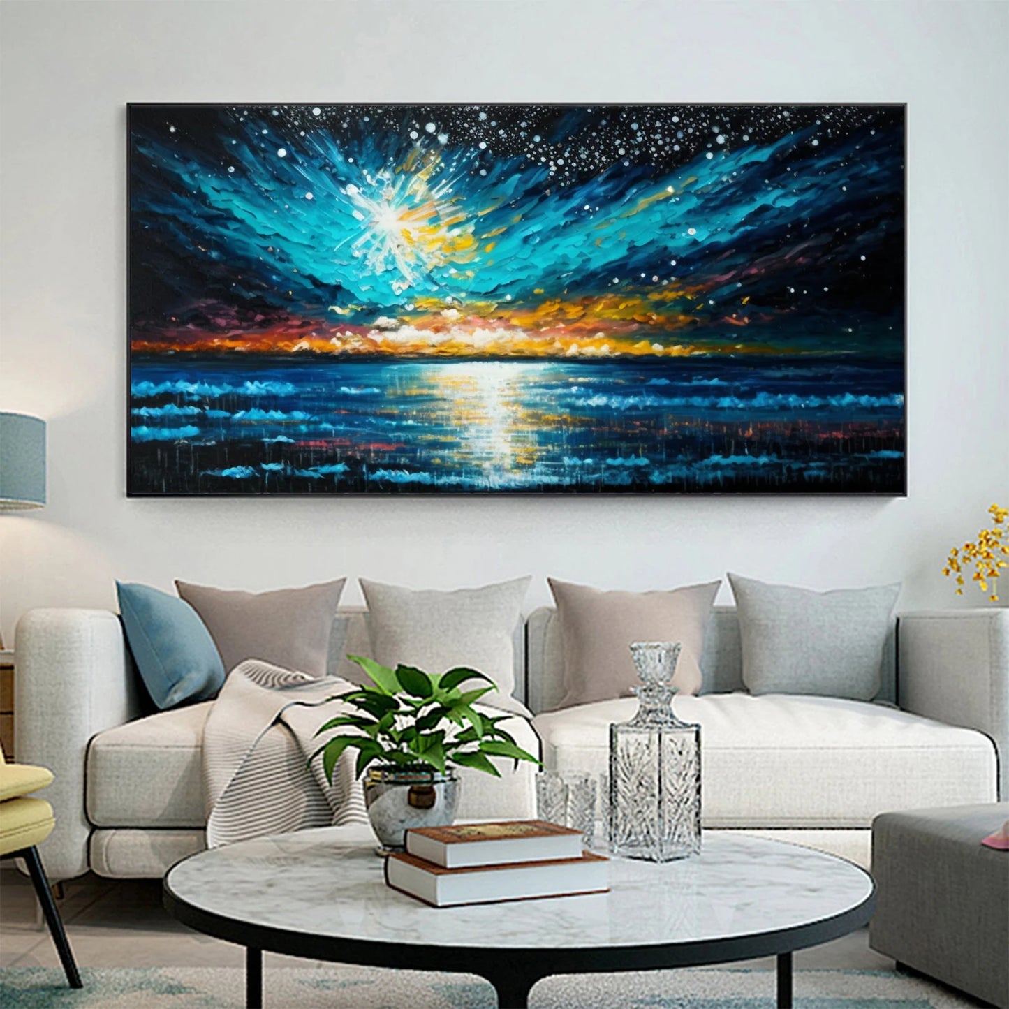 Sea and night sky oil painting Handmade