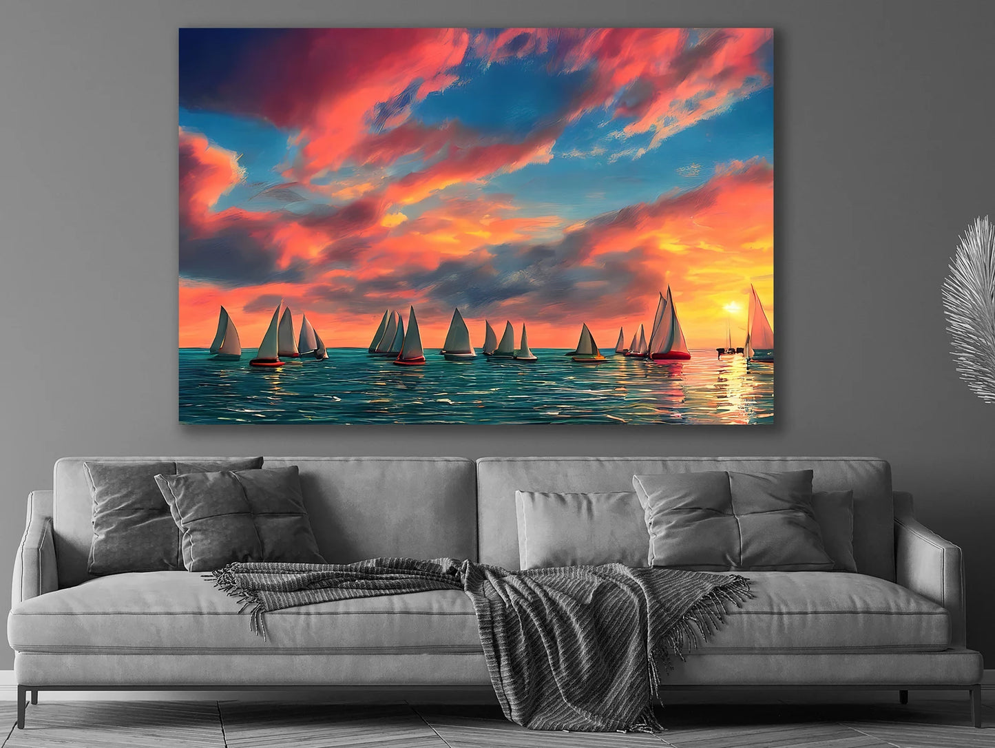 Boats on Sea Sunset Canvas