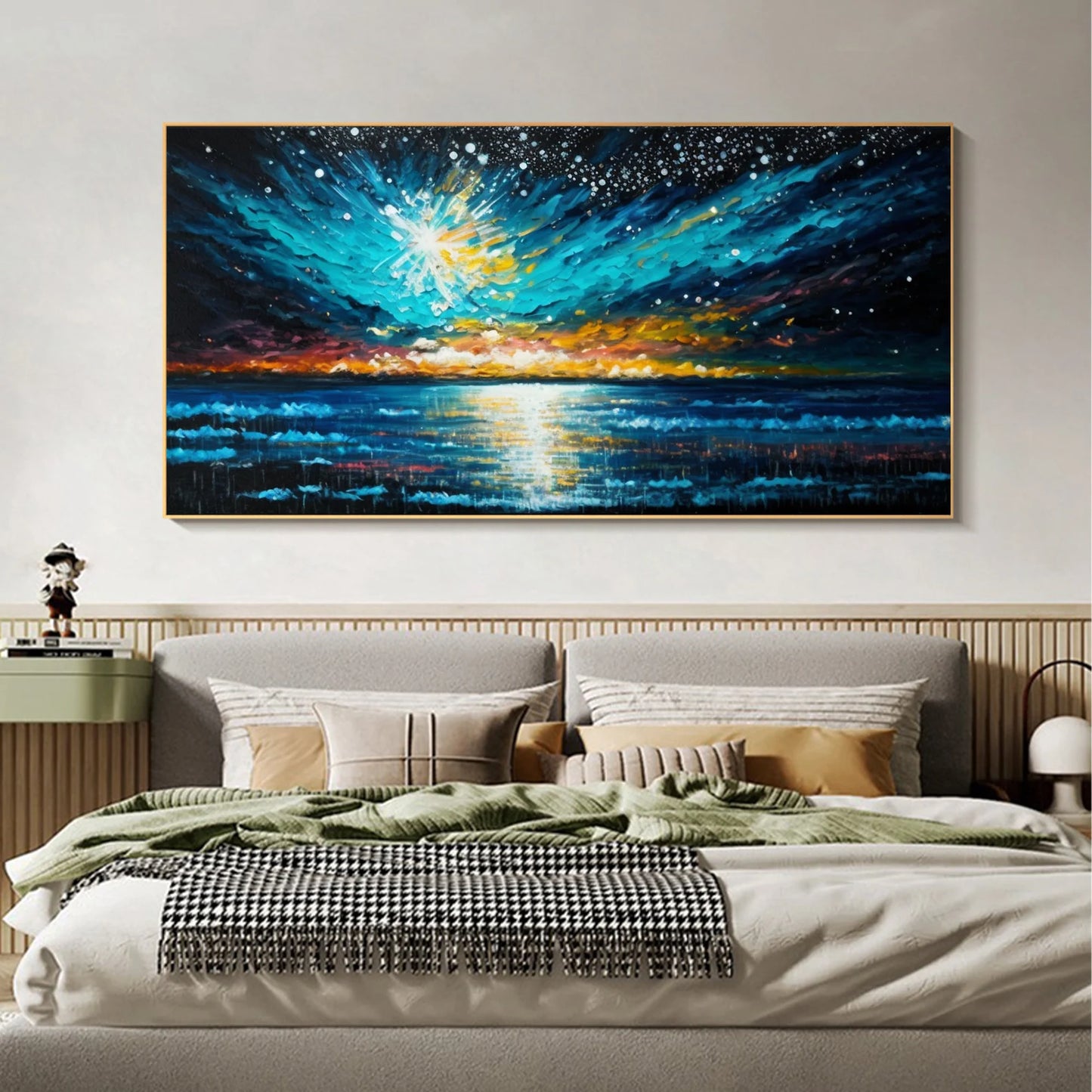 Sea and night sky oil painting Handmade