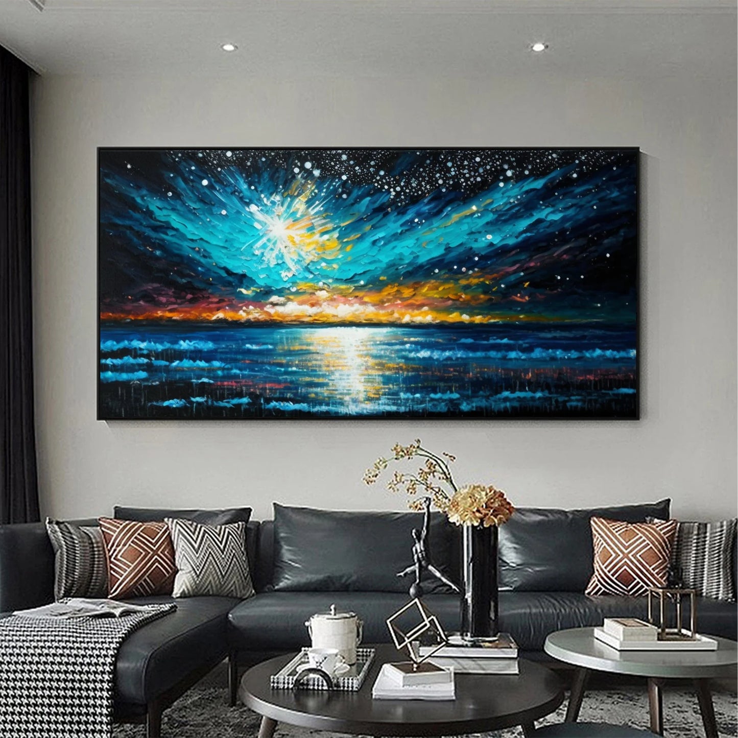 Sea and night sky oil painting Handmade