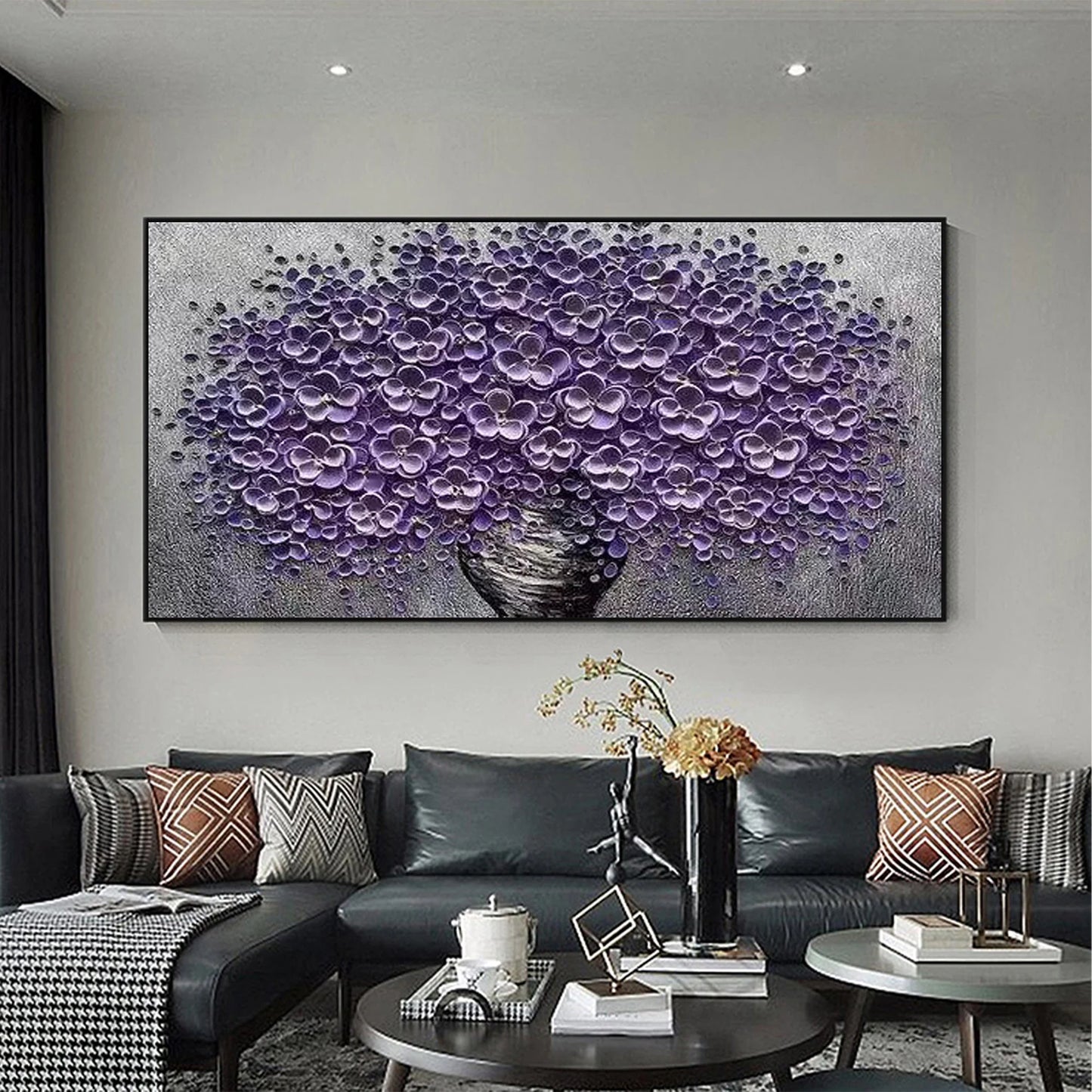 HAND DRAWN Cherry Blossom Purple and Gray Oil Painting